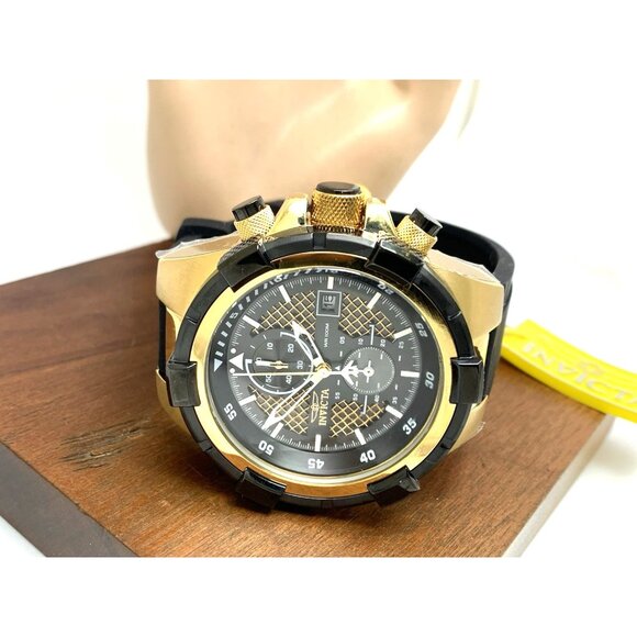 Invicta Men's Watch 28100 Aviator Quartz Gold Black Dial Chronograph Rubber Band - Picture 9 of 15